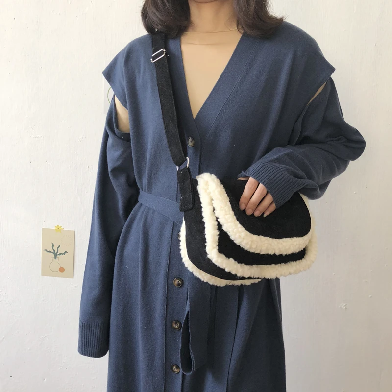 

Gentle And Soft Style Cute Plush Corduroy Sisters Gift One-shoulder Canvas Bag Fashionable Schoolbag Messenger Lady Bags