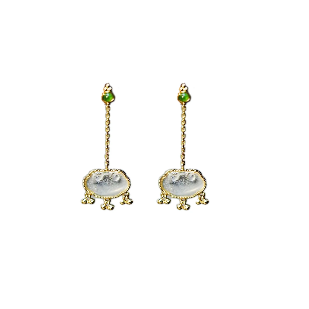

[Baby Lock Jingle Earrings] High Ice Glass Type Chalcedony Ruyi Earrings S925 Sterling Silver Inlaid Chic Retro Style