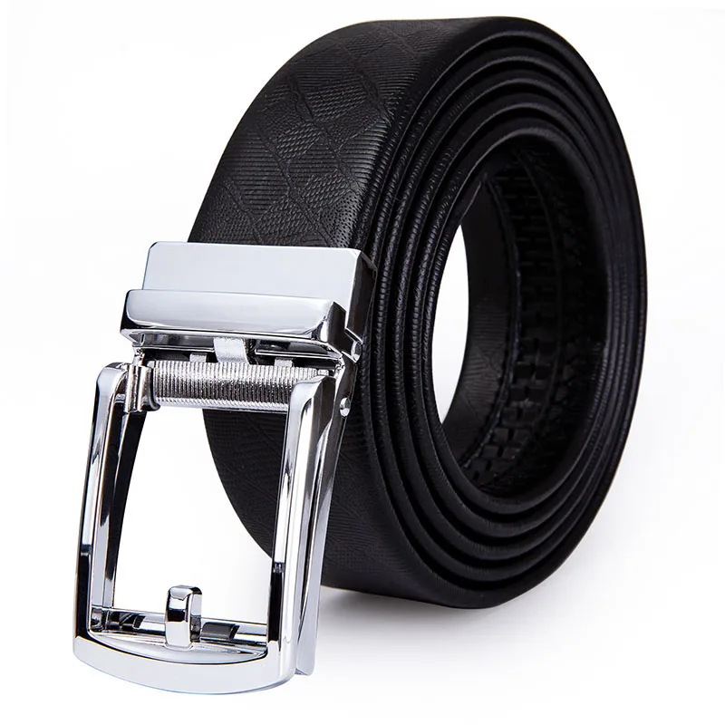 PD-2123-DE-A Hi-Tie мужской ремень из натуральной кожи для мужчин s качество модная Серебряная Пряжка ремень черный известный бренд cinturon hombre 160 см - Цвет: PD-2123-DE-A