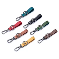 second layer cow leather men women casual keychain keyring black gun color plated metal clip key holder strap