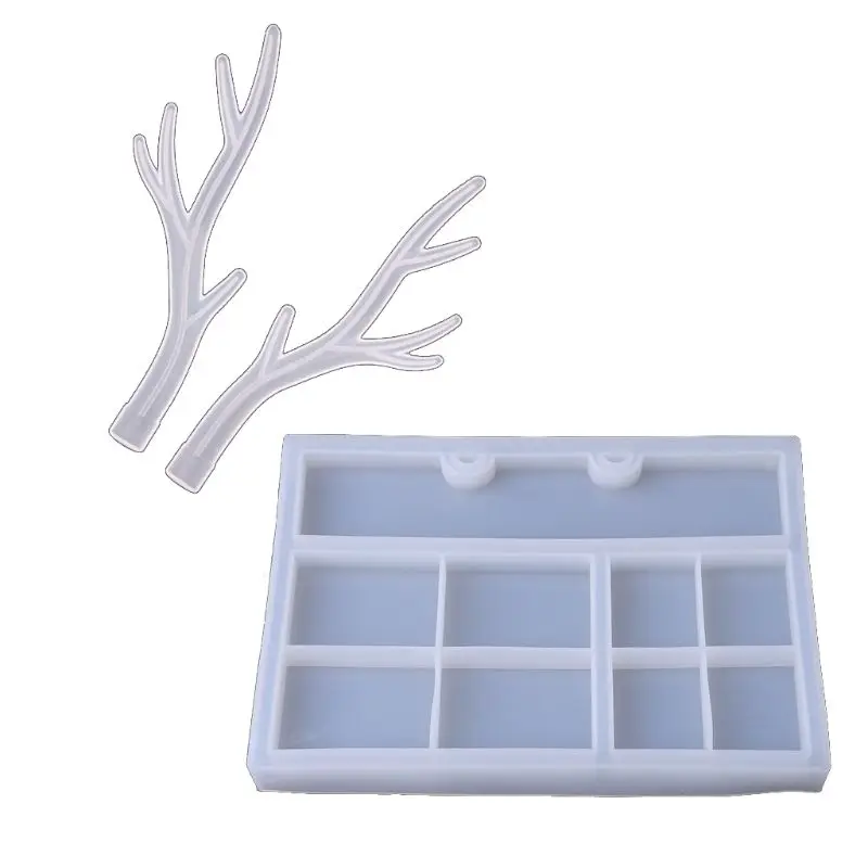 

69HB Christmas Elk Jewelry Rack Resin Casting Molds Deer Anlter Jewelry Storage Box Silicone Resin Trays Mold Set Art Crafts