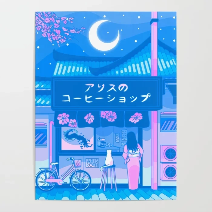 

Home Decor Late Night Cafe Osaka Canvas Prints Night View Painting Poster Wall Artwork For Bedside Background Modular Pictures