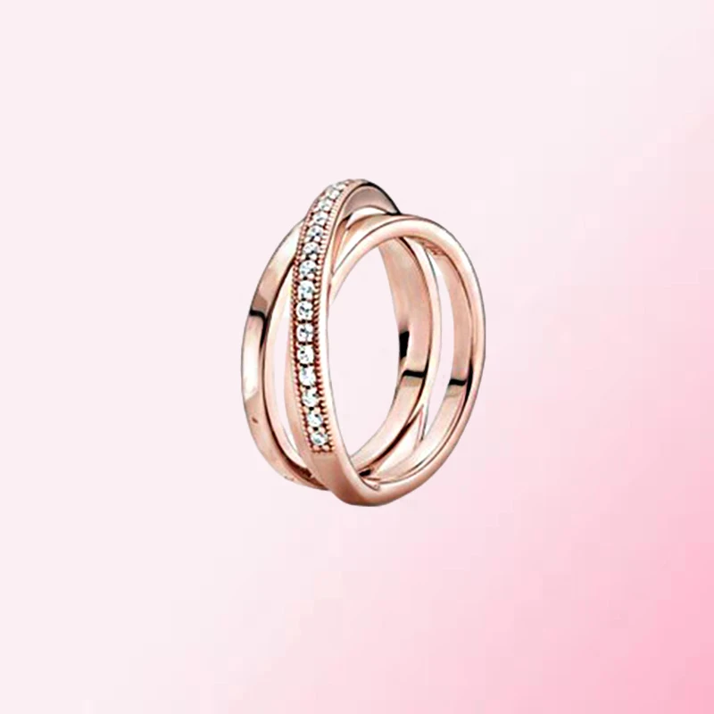 

PanDO 925 Sterling Silver Exclusive Custom Fashion Three-Ring Rose Gold DIY Ring 189057C01