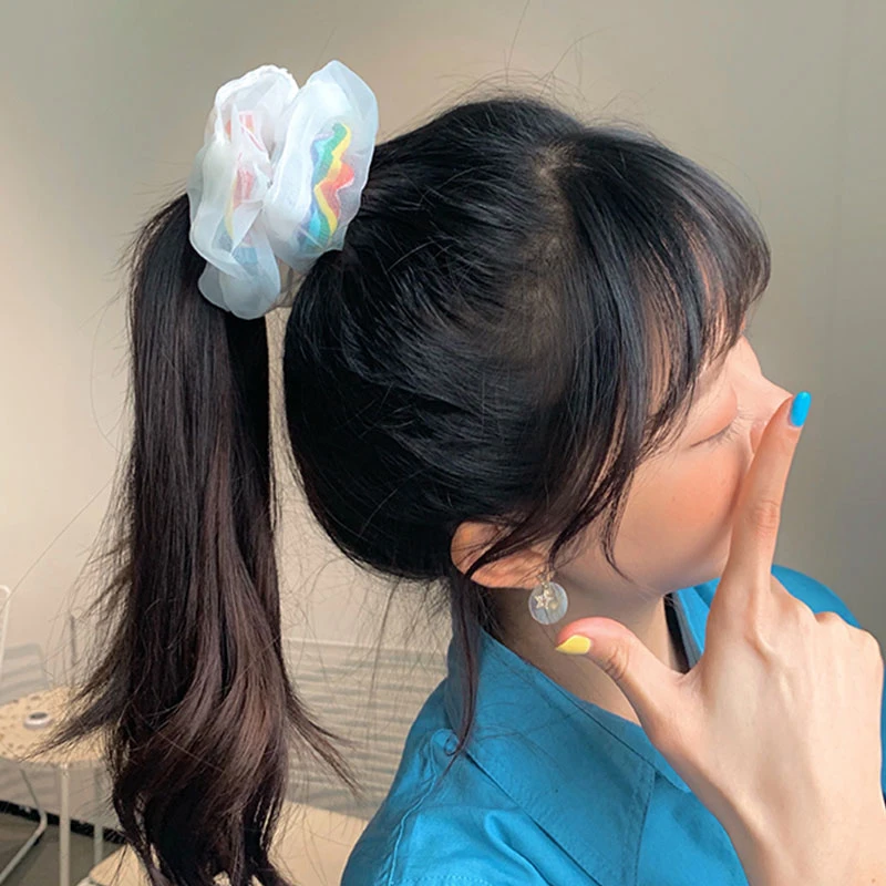 Радужная прозрачная резинка для волос эластичная девочек милая сетчатая хвоста