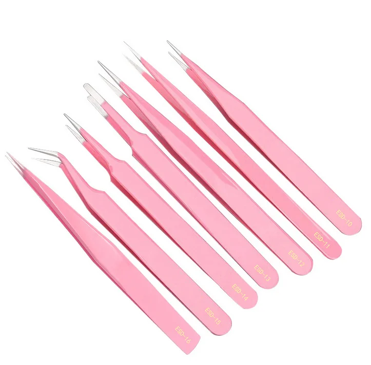 

200pcs Tweezers Stainless Forceps for Eyebrows Eyelash Extension Clips Nail Art