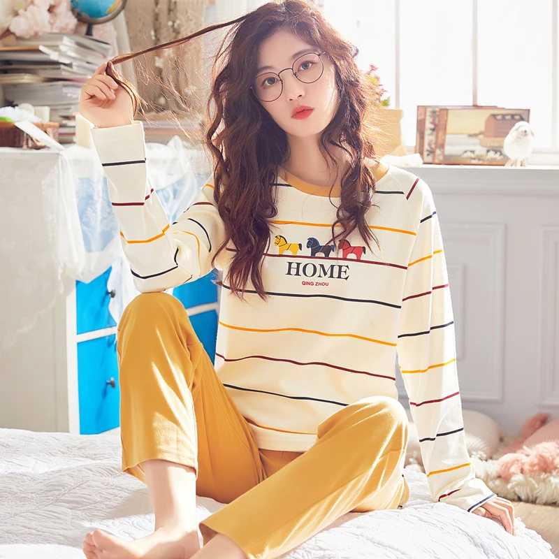 Loungewear, Женская Однотонная рубашка кремового цвета, жирафовый принт, дизайнерские клетчатые штаны, осенние женские пижамы, комплект Весенняя Пижама, костюм