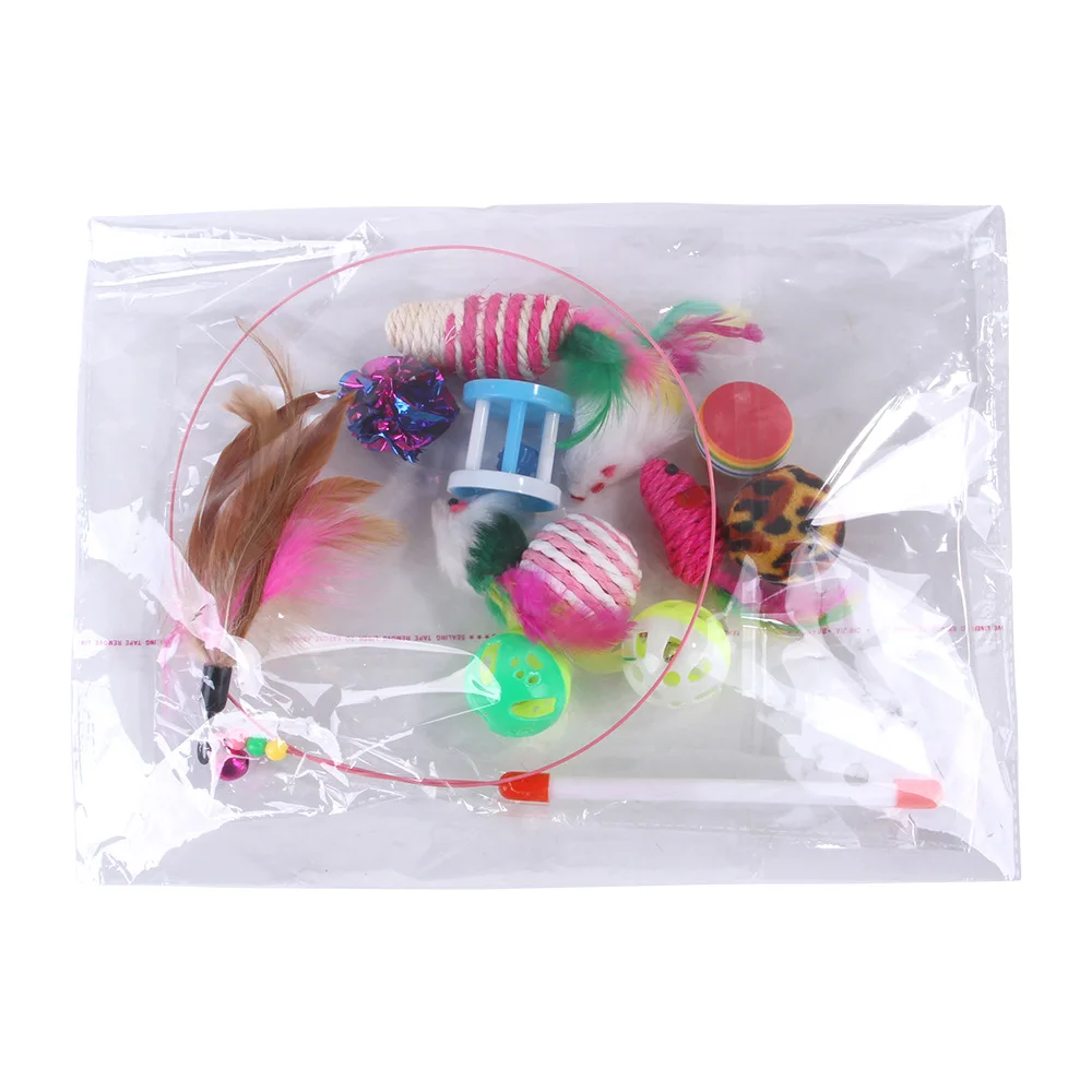 

12Pcs/Set Cat Toy Pet Wire Feather Toy Fun Bell Ball Mice Shape Kitten Cat Interactive Pet Supplies Super Value Combine Toys