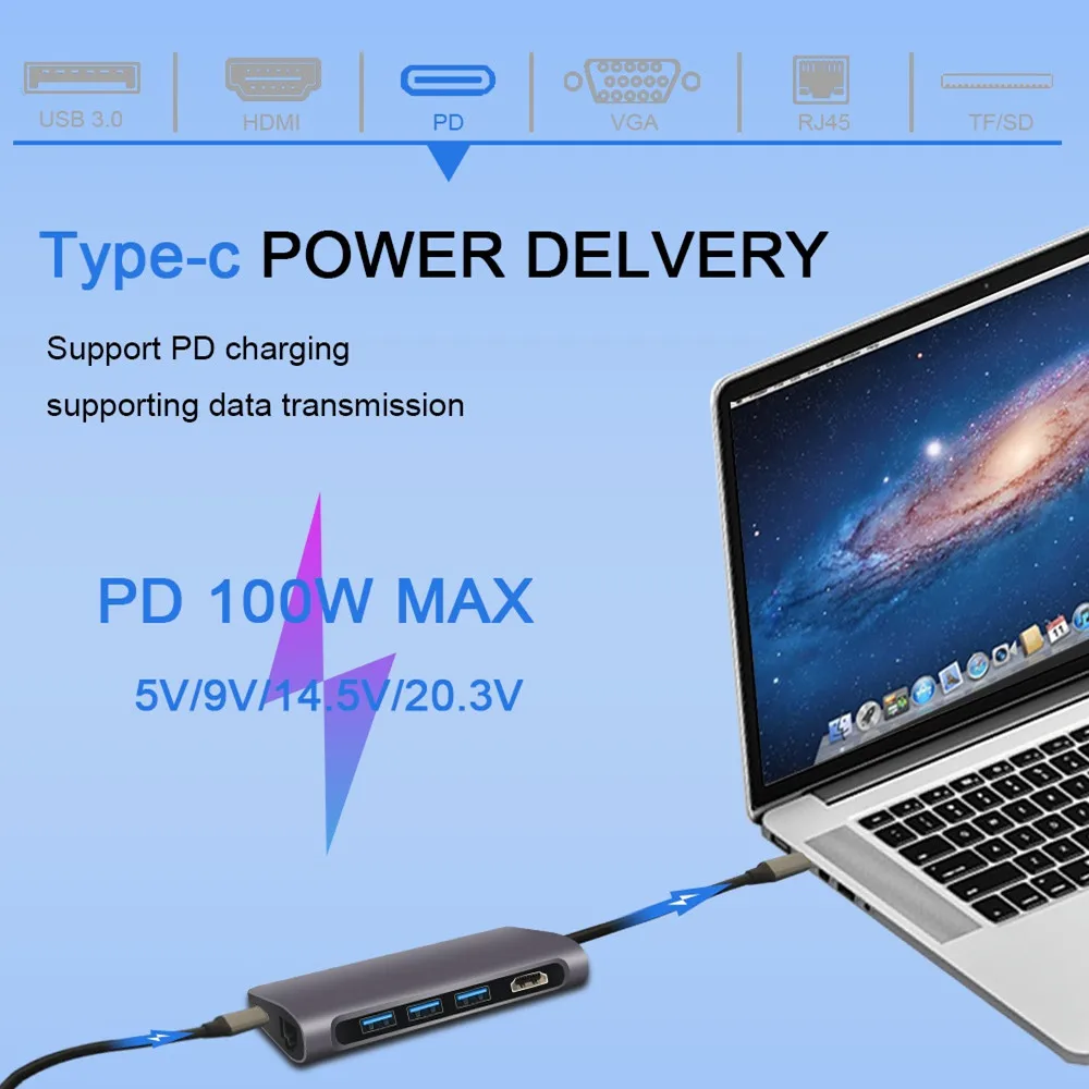 USB C концентратор типа для мульти Thunderbolt 3 HDMI адаптер док-станция MacBook Pro PD