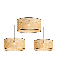 bamboo weave round pendant lamp home hanging ceiling light chandelier fixtures for kitchen for living room bedroom ornament