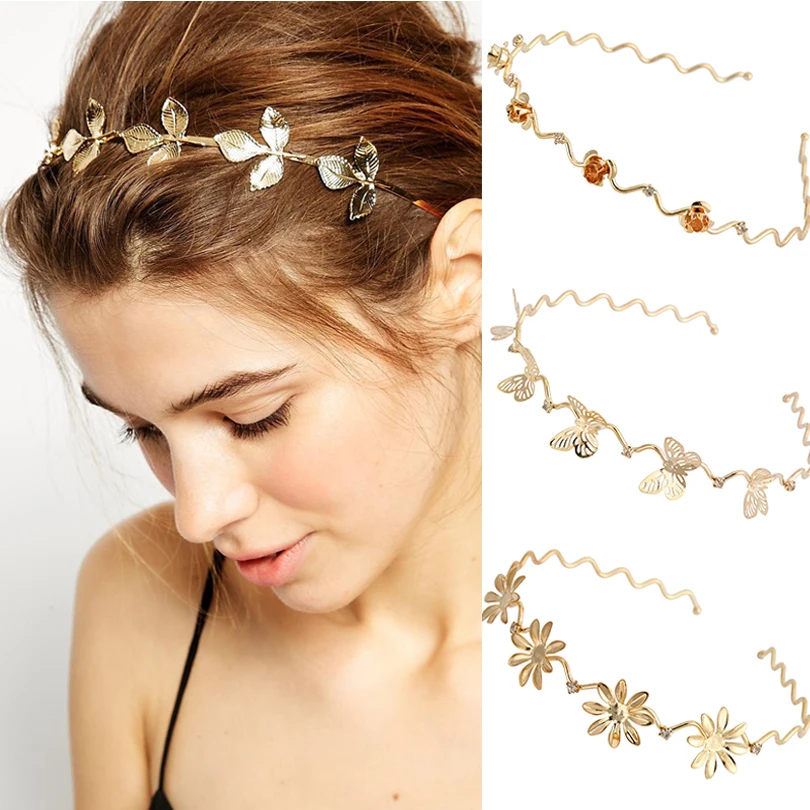 

2021 New Gold Metal Butterfly Headband Hairband Gold Crown Tiara Wedding Hair Accessories Bridal Vintage Head Jewelry Headdress