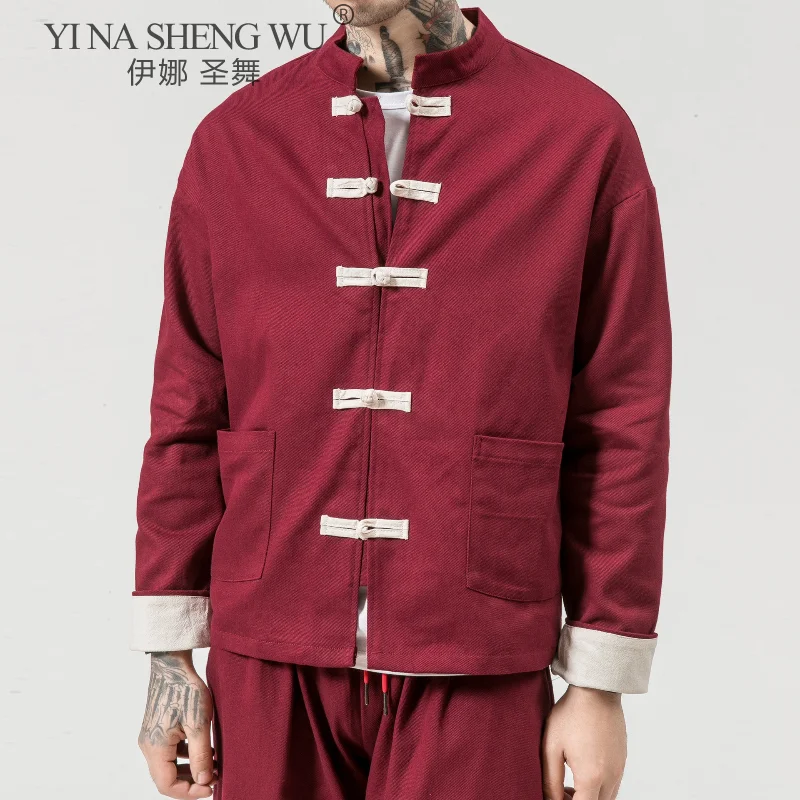 

Kimono Jacket Men Cotton Coats China Style Vintage Button Retro Style Coat Male Fashion Loose Cardigan Overcoat Asian Clothing