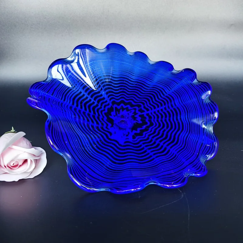 Elegant Blue Home Wall Lamps Speical Hand Blown Glass Plates For Party