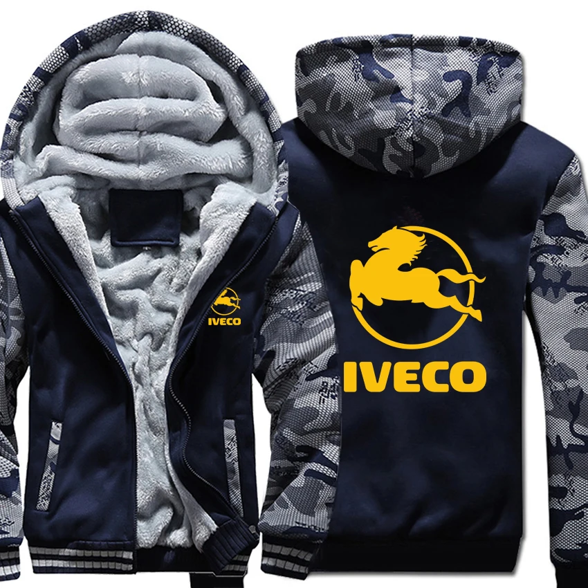 Толстовка с логотипом для грузовика Iveco, зимняя утепленная камуфляжная куртка на молнии с рукавом, Мужская и Женская флисовая камуфляжная куртка с капюшоном, толстовки