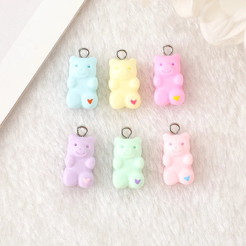 

20 Pcs Heart Gummy Bear Charms Flatback Resin Cabochons Jelly Pendant Crafts Cartoon Animal Jewelry Findings for Earrings Diy
