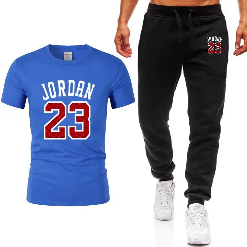 

New Men Sets T Shirts+pants Two Pieces Sets Casual Tracksuit Men/Women Jordan 23 Suit Print Tops+Pants Gyms Fitness Trousers