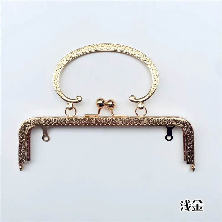 Большая бронзовая женская сумка-держатель 20 см с золотым узором металлическая