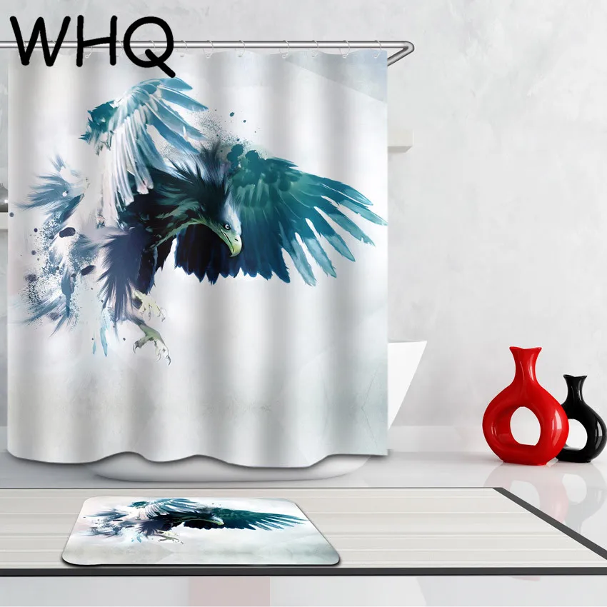 Eagle WHQ занавеска для душа с принтом собаки, орла, бака, кошки, джунглей, водонепроницаемая занавеска для ванной комнаты, 180*180 см, с 12 пластиковыми крючками - Цвет: Eagle