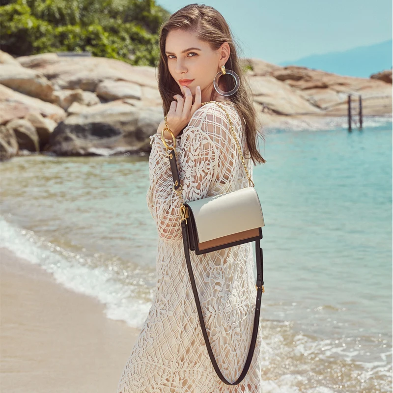 ESUFEIR Кожаная сумка на длинном ремне для женщин Vintage Flap Bag Модная цепочка с круглым кольцом Женская сумка через плечо Маленькие женские сумки
