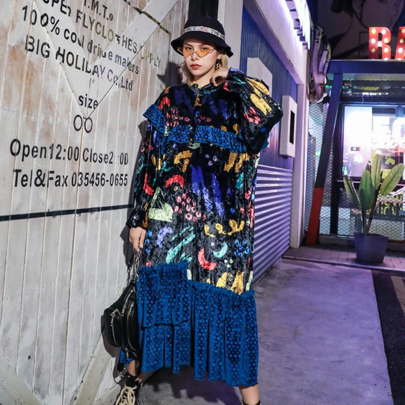 Max LuLu модная Корейская одежда осенние женские бархатные уличные Женские Элегантные Цветочные Длинные Платья повседневные Лоскутные Платья