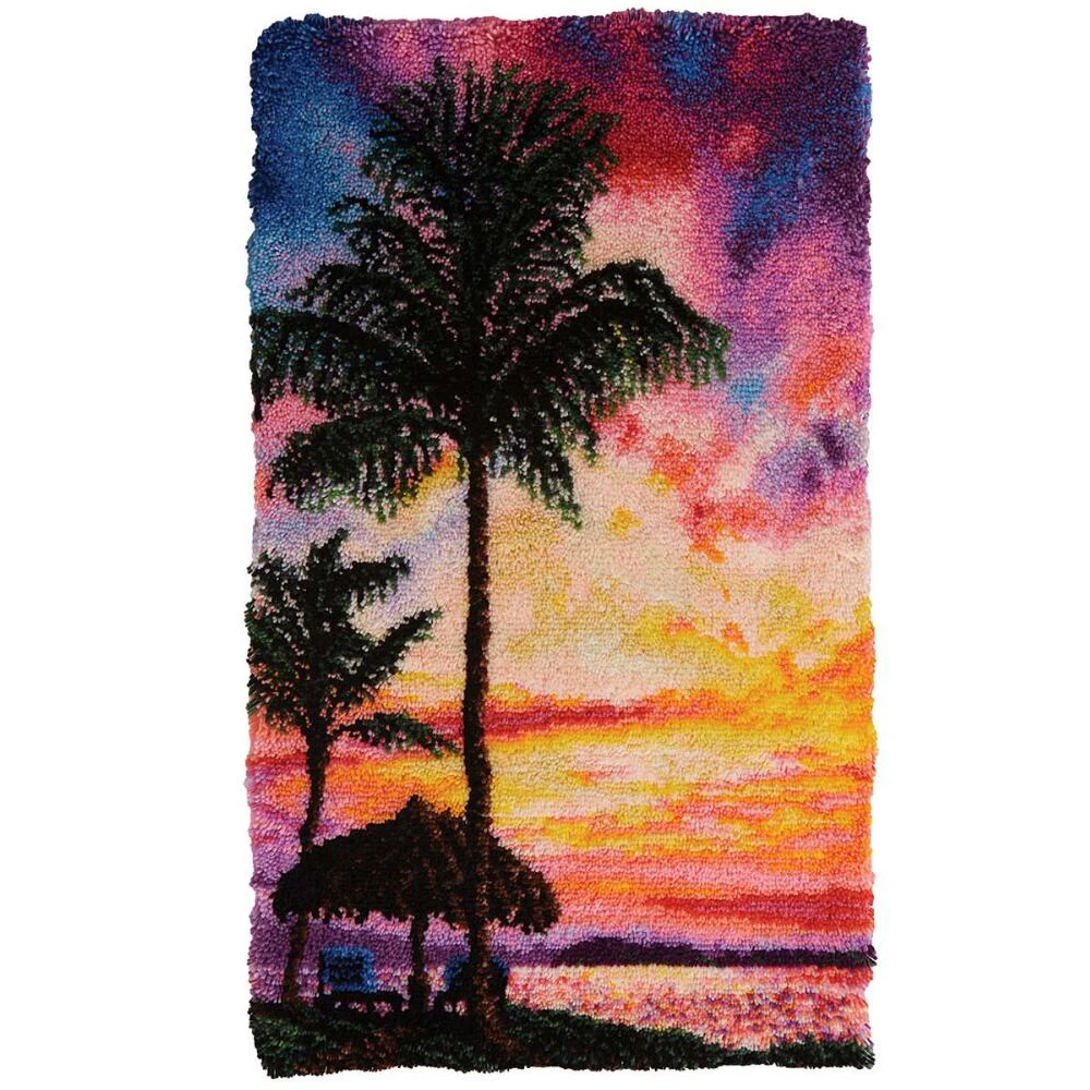 

Embroidery carpet with Pre-Printed Pattern Canvas plastic Crochet strings rugs Crafts for adults Coconut tree Hook latch mat