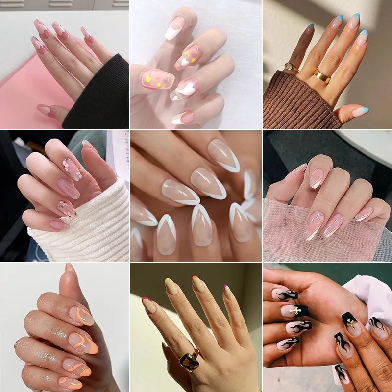 

24pcs Mid-length Stiletto False Nail Wave Streak Simple Detachable Wearable Fake Nails Full Cover Nail Tips French Press On Nail