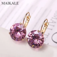 maikale 12mm aaa cubic zirconia earrings colorful zircon beads gold silver color temperament stud earring for women charm gifts