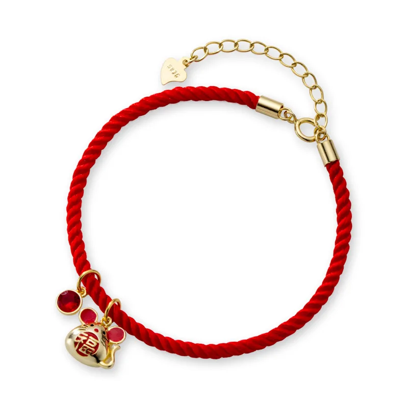 Браслет из серебра 925 пробы с красной нитью и бусинами | Украшения аксессуары