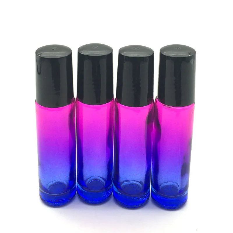 1pcs 10ml Gradient Red-blue Roll On Glass Bottle Empty Fragrance Perfume Essential Oil 10cc Roller Vial Black Plastic Cap images - 6
