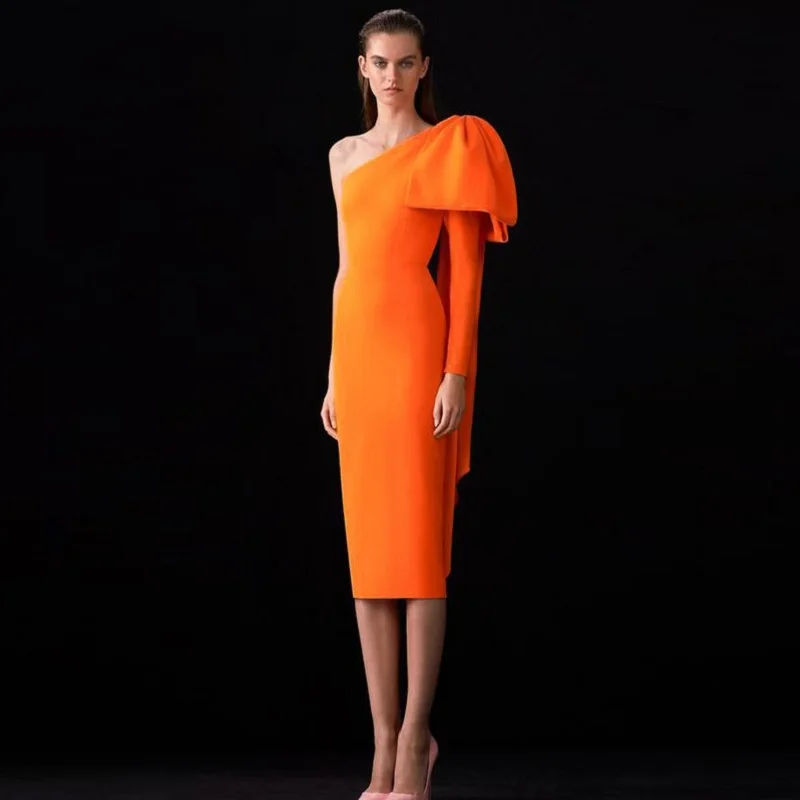 

New Fashion Show Style Collection One Shoulder Graceful elegant Midi Bandage Women Wedding Party Dress Wholesale Online