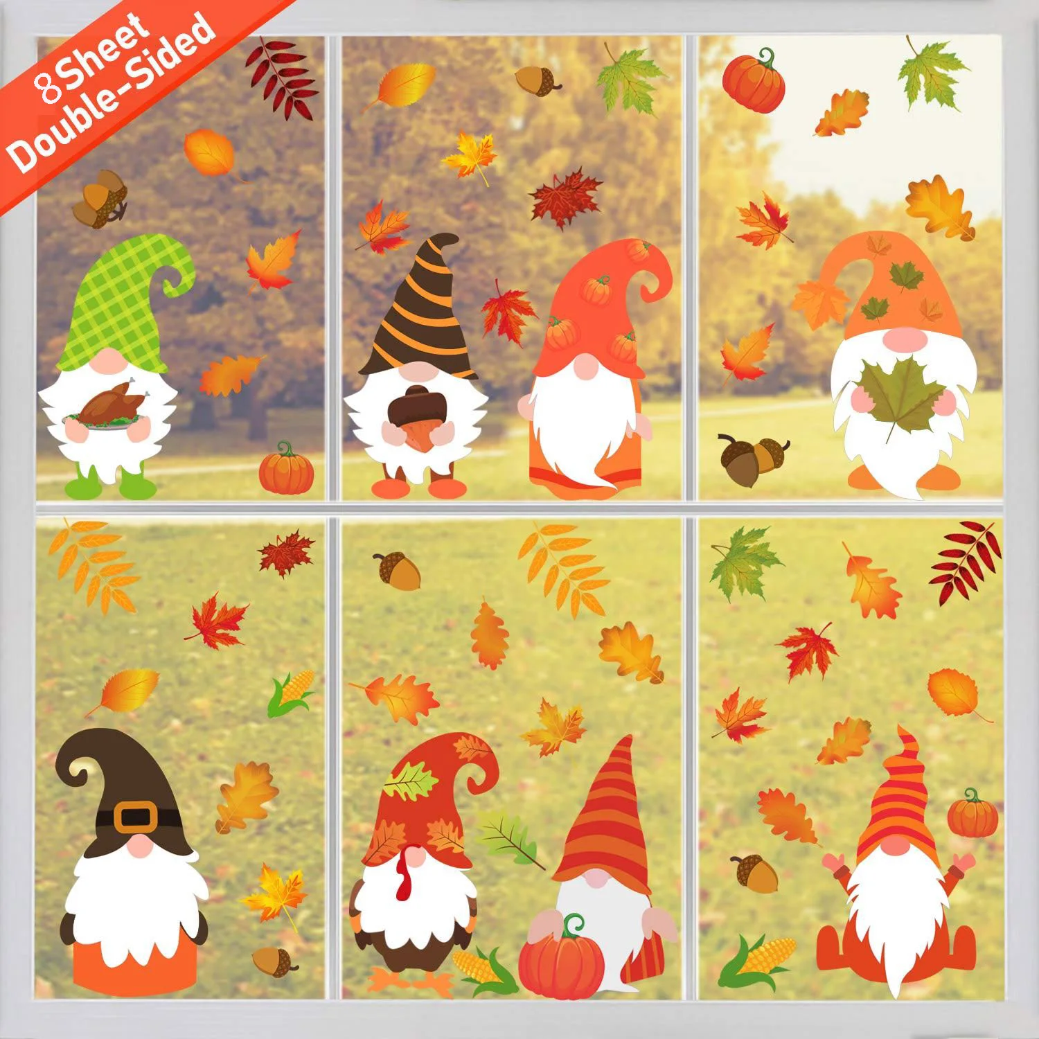 

8 sheet fall Leaves Window Clings - Thanksgiving Maple Decorations Autumn Sticker Decals Party Decor Ornaments