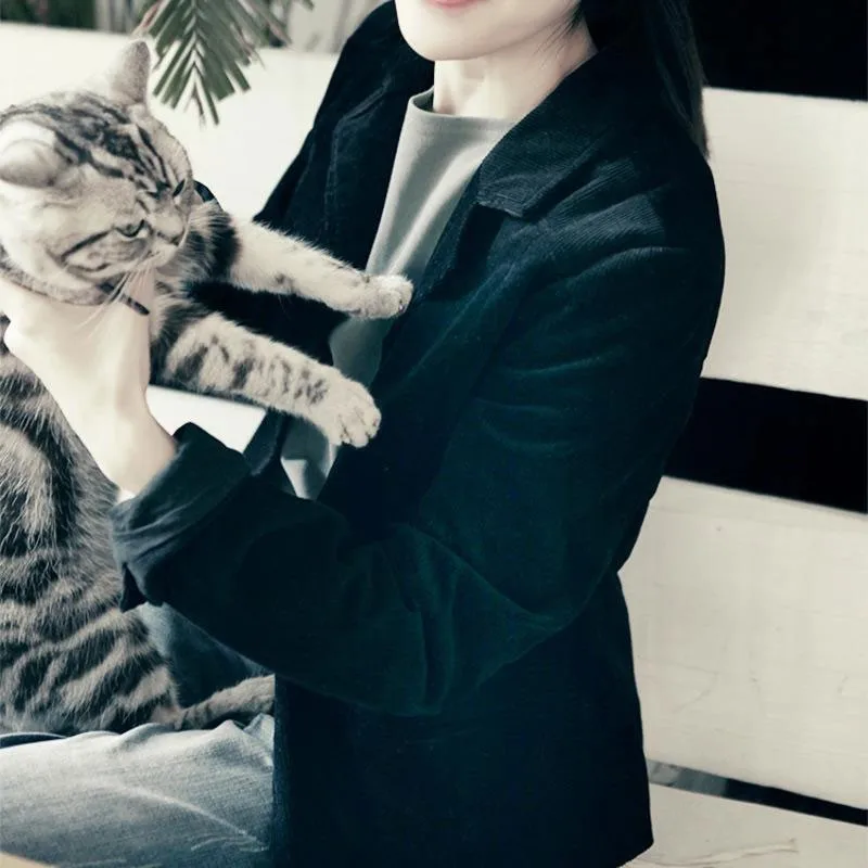 

Spring Autumn Arts Style Vintage Loose Solid Cotton Corduroy Blazers Women Single Breasted Casual Blazer Femme Coat jackets