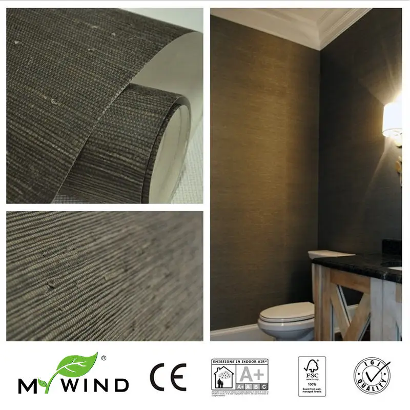 

MYWIND New Design Grey Grasscloth Wallpapers Luxury Natural Material Innocuity Paper Weave Design Wallpaper In Roll Decor