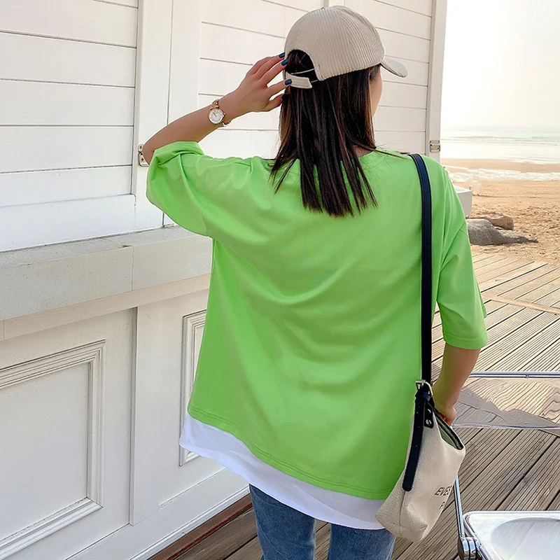 

Summer BF Style Women Hole Oversized Tee Tops Short Sleeve 2021 New Ultra Soft Loose Cotton Casual T Shirt Plus Size
