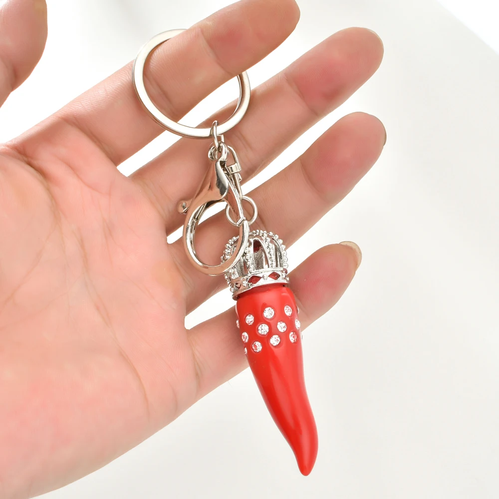 Italy Paprika Keychain Cubic Zirconia Red Chilli Key Chain For Women Bag Charm Keyring Cute Chilli Keychain For Girl Friend