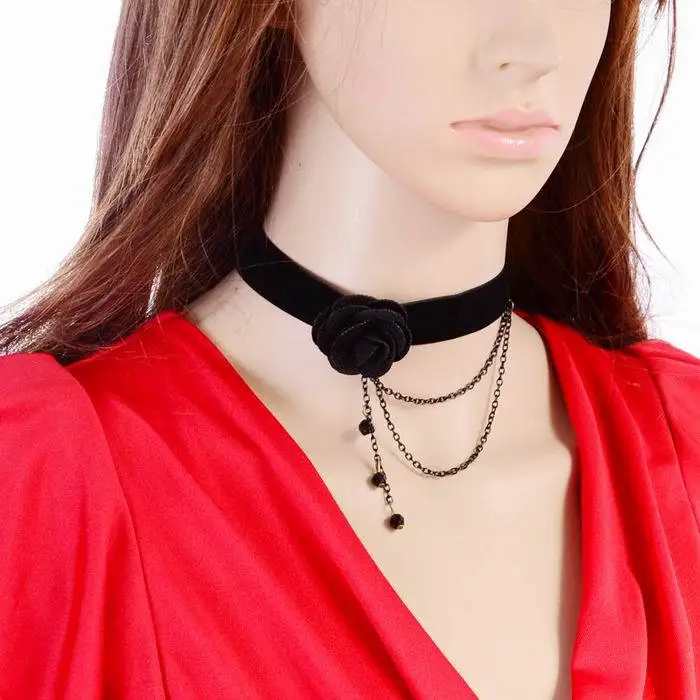 Новинка 2017 года последняя модель Дизайн черная лента колье цепь цветок
