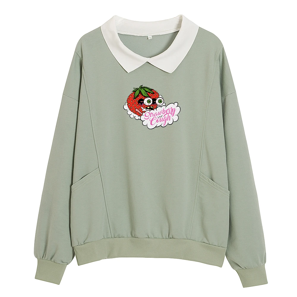Sweetshirts Pullover Polo Shirt Women Sweatshirt Womens Loose Turn-down Collar Hoodies Full Sleeve Strawberry Print Sweatshirts
