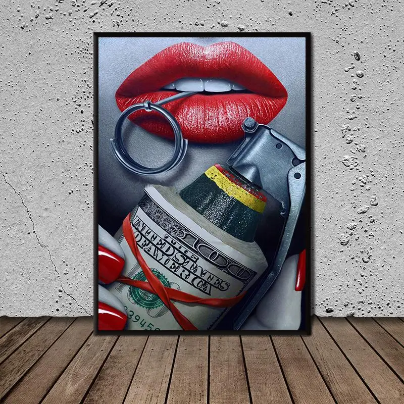 

Money Blow Lips Canvas Poster Canvas Painting Posters and Prints Wall Art Picture Designed for Living Room Home Decor