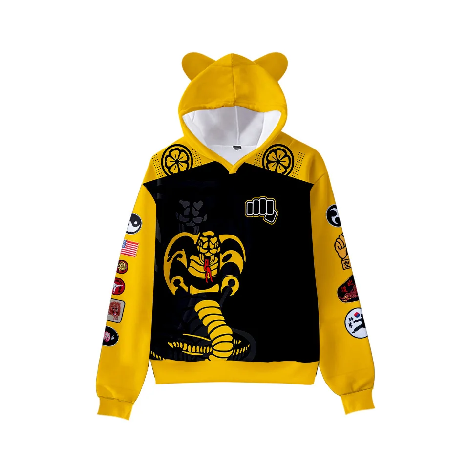 

New Listing 3D Cobra Kai Hoodie Sweatshirts Boys Girls Hip Hop Hooded Fashion Kawaii Cat Ears Kids Hoodie Casual Black Pullovers