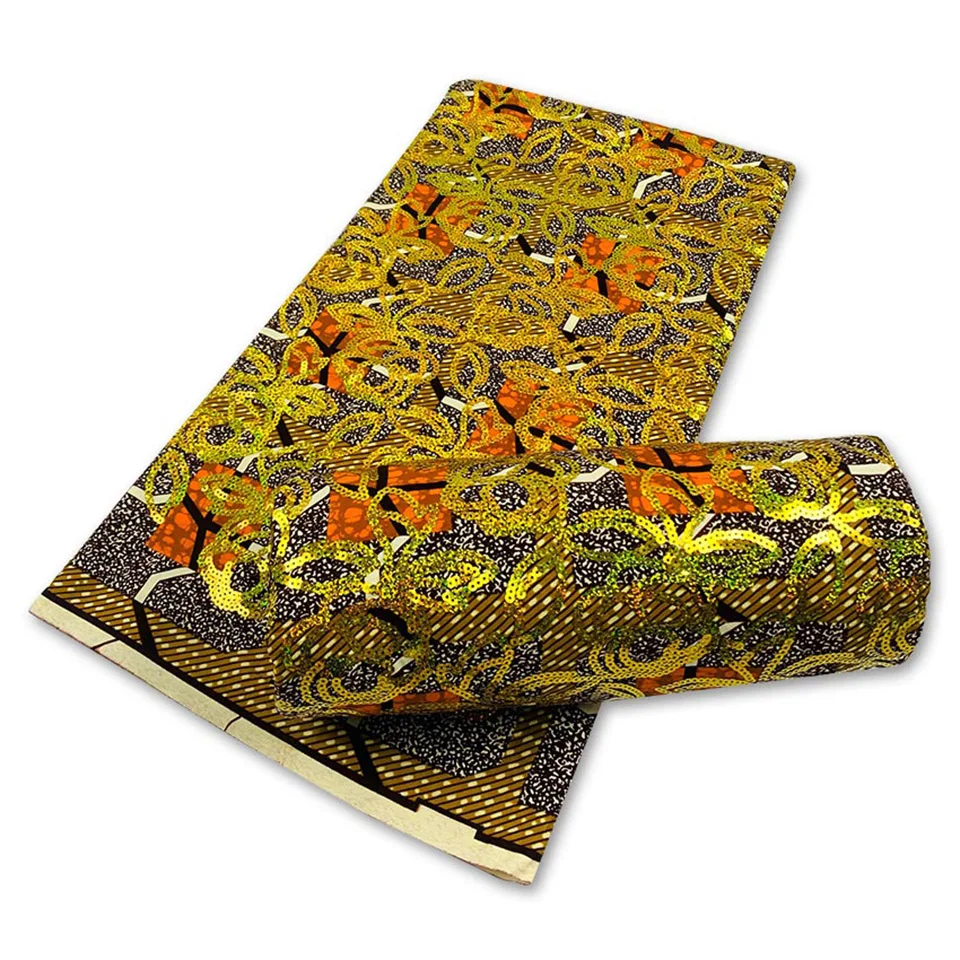 

Latest Sequins African Fabrics 100% Cotton Batiki Wax Prints Kitenge/Pagnes/Kikwembe Embroidered Sequins YXL-175