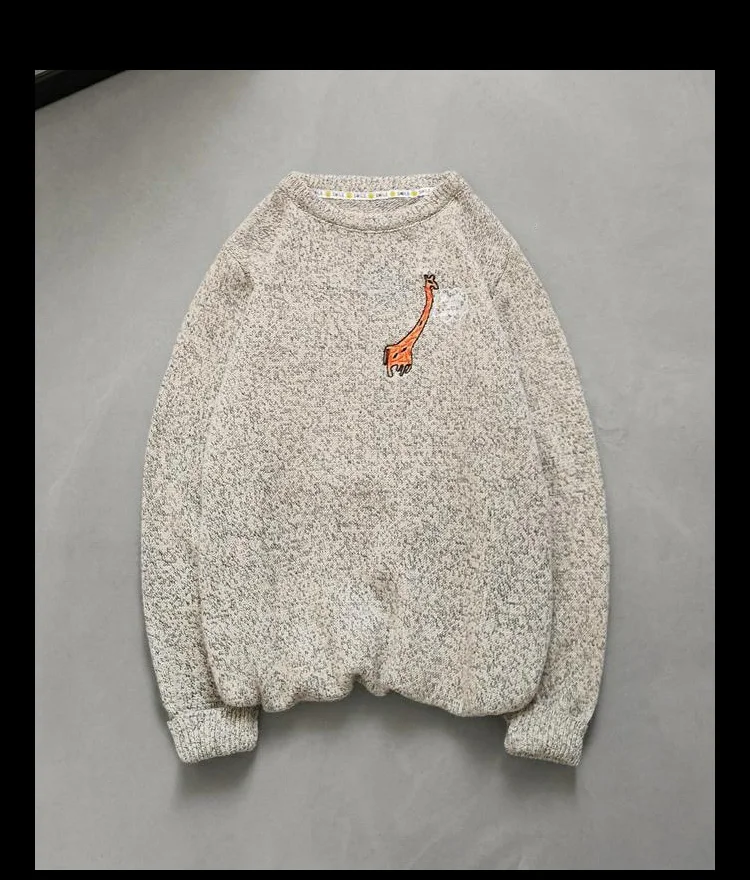 Una Reta Men Sweater New Autumn Winter Casual Cute Embroidery Pullover Men's Sweater Pull Homme Plus Size Loose Sweater Men
