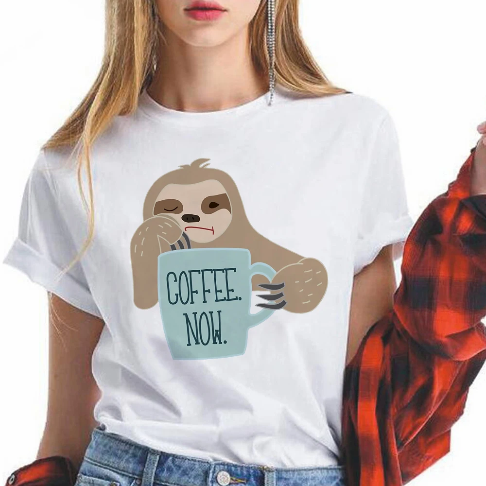 

Women's Casual T-shirts Sloth Coffee Best Friends Summer Top Aesthetic Clothes Funny Oversize Fashion Short Sleeve Sloth-shirt
