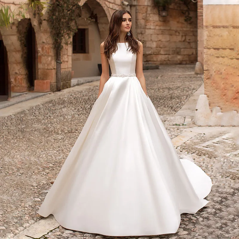 Boho Vestido De Noiva мусульманские свадебные платья бальное платье из сатина с бисером