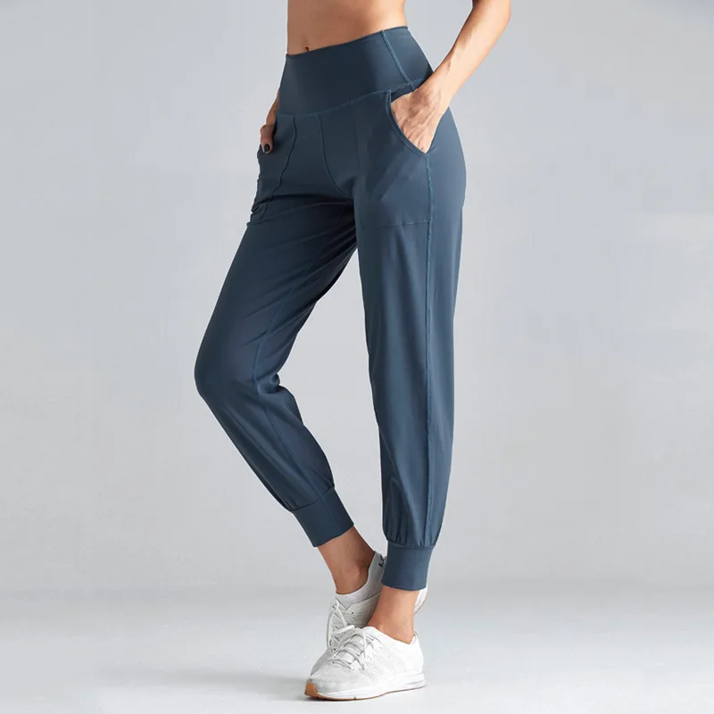 

2020 Women High Waist Workout Sport Joggers Pants Women Naked-feel Fabric Fitness Yoga Sweatpants With Two Side Pocket Pants