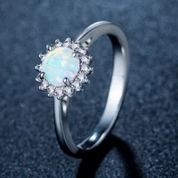 fashionable female cubic zirconia flower ring elegant jewelry white silver plated ring ladies accessories party gift