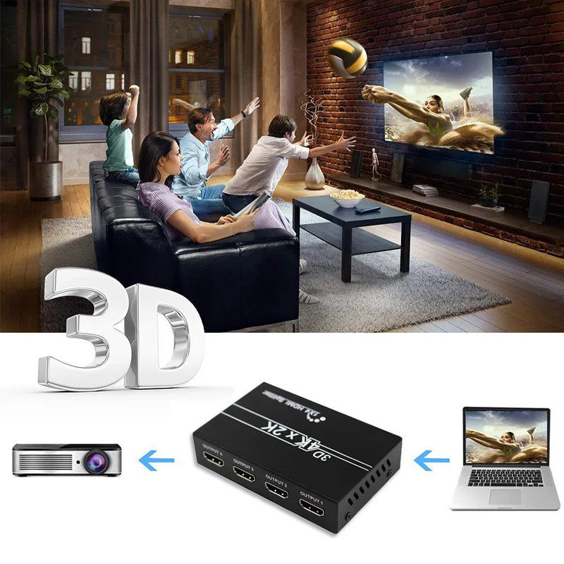 HDMI сплиттер 1x4 1x2 аудиотрактор 1 в 2 или 4 hdmi кабелях HD видео Аудио Синхронизация