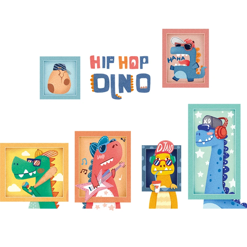 

Hip Hop Dinosaur Wall Stickers Kid's Room Decor Poster Boy Bedroom Bedside Decal Cartoon Kindergarten Wallpaper Self Adhesive