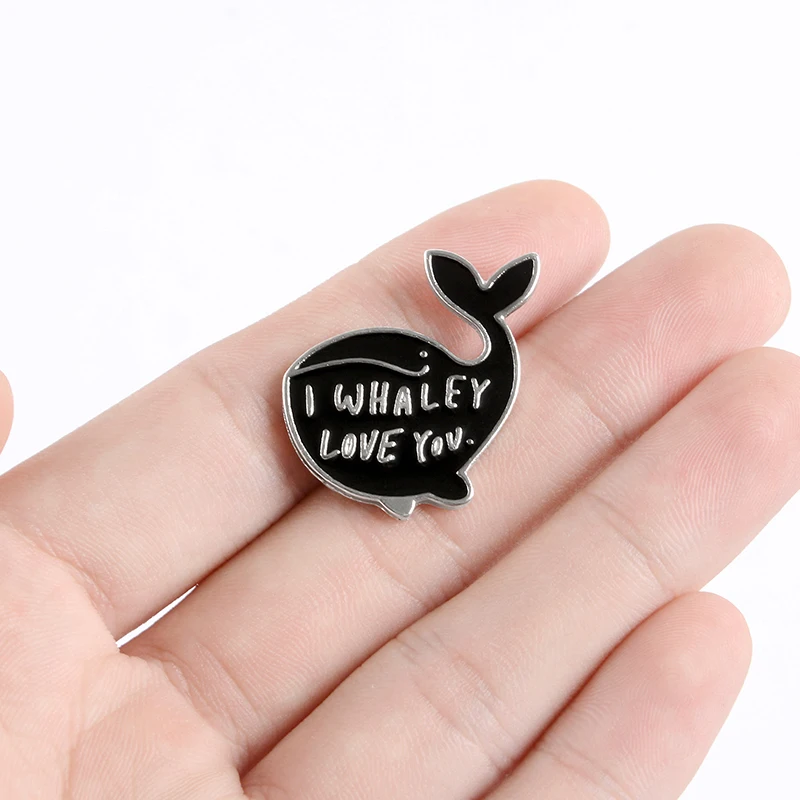 Милая эмалированная брошь в виде черного Кита мультяшная буква &quotI WHALEY LOVE YOU&quot