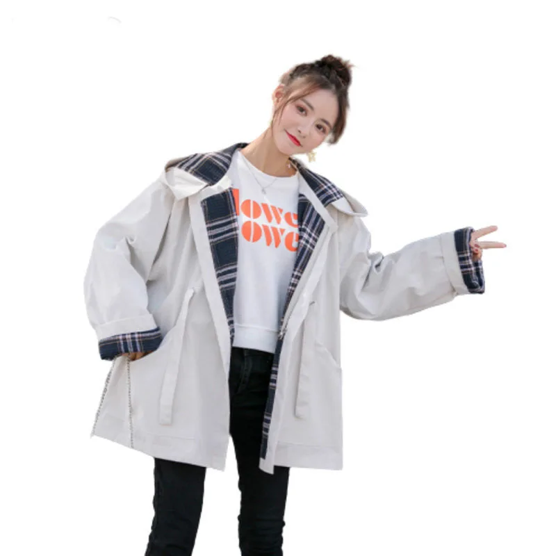 

Coat Women White Loose Jackets Hooded Pocket Zipper Up Fashion Basic Jacket Casual Student Coat Outerwear Clothes
