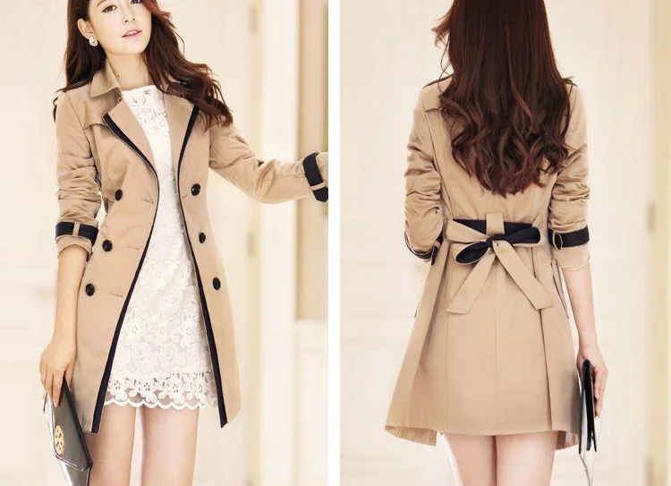 

Lady Elegant Lace Stitching Coat Spring New Women 'S Korean Cultivating Ol Long Sections Of Fresh