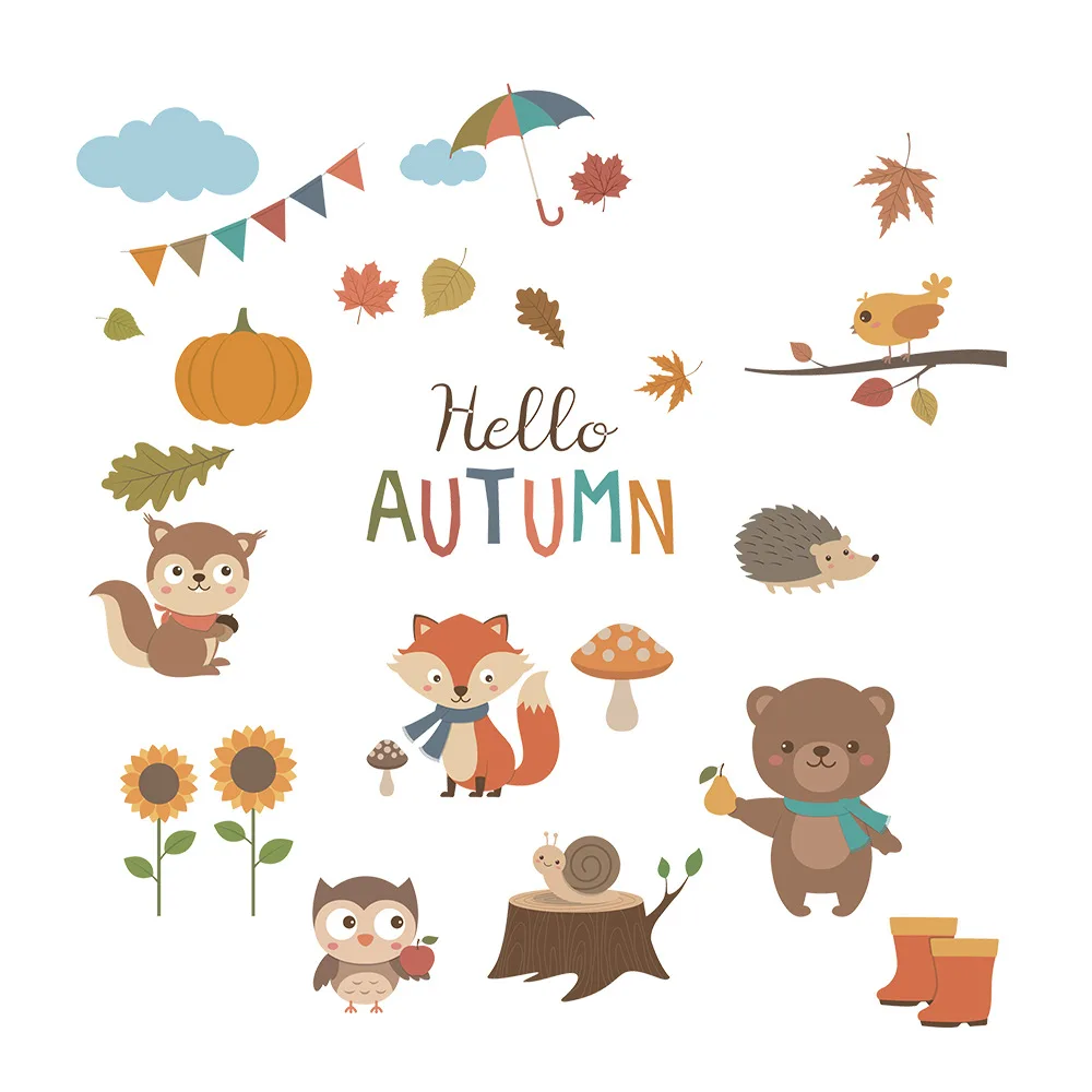 

Cartoon Animals Wall Decals Squirrel Bear Wall Sticker for Kids Room Decor Removable Adhesive Vinyl Wallpaper Baby Room Decor